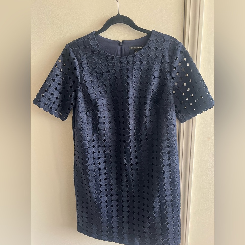 Banana Republic Navy Blue Eyelet Shift Dress Size 10